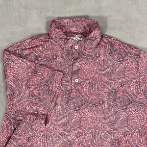 TailorByrd Polo Shirt Mens Medium Pink Topographic Print Golf Quick Dry SPF 30
